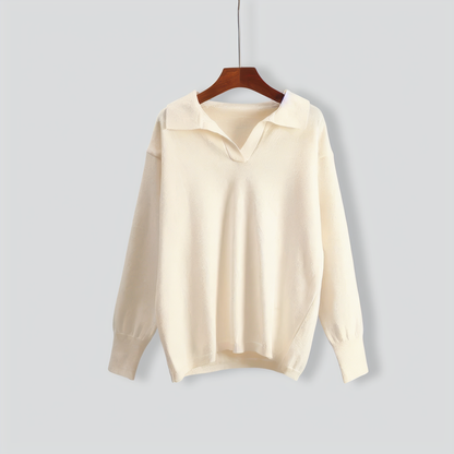 Fashionable Lapel Knitted Top + Wide-Leg Pants Two-Piece Set