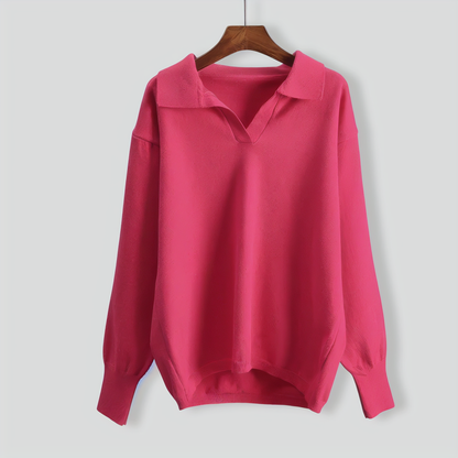 Fashionable Lapel Knitted Top + Wide-Leg Pants Two-Piece Set