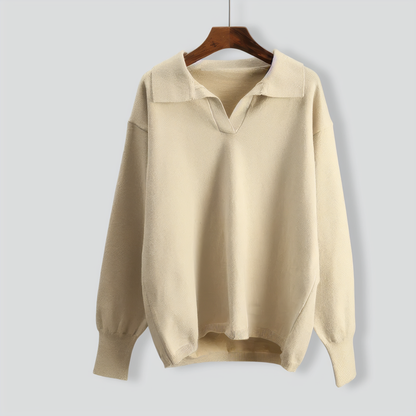 Fashionable Lapel Knitted Top + Wide-Leg Pants Two-Piece Set