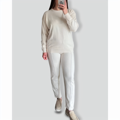 Casual Round Neck Top and Carrot Pants Knitted Two-Piece Set