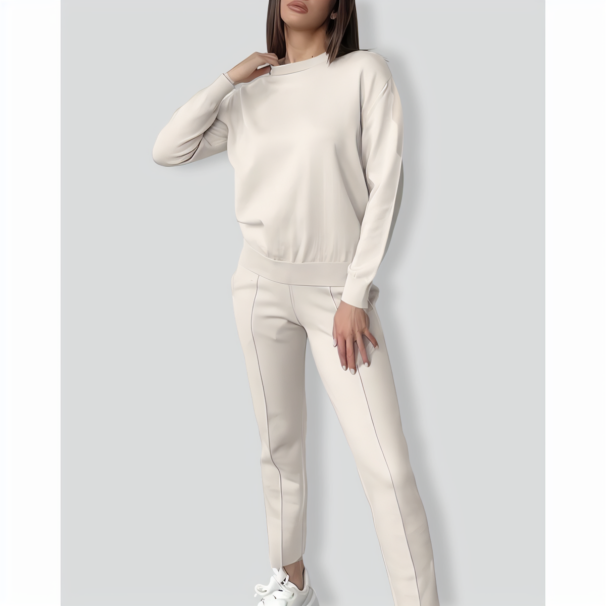 Casual Round Neck Top and Carrot Pants Knitted Two-Piece Set