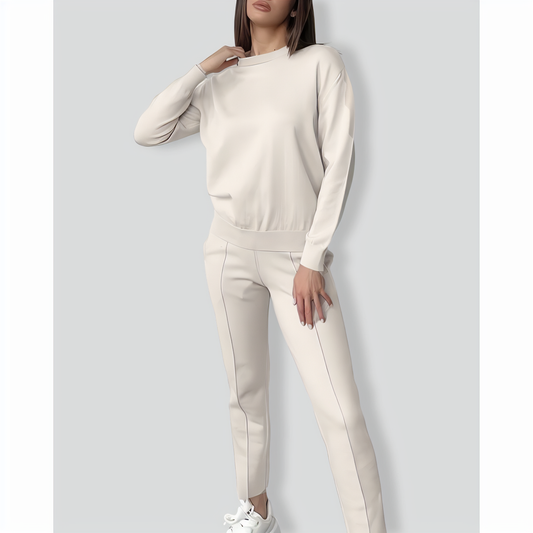 Casual Round Neck Top and Carrot Pants Knitted Two-Piece Set