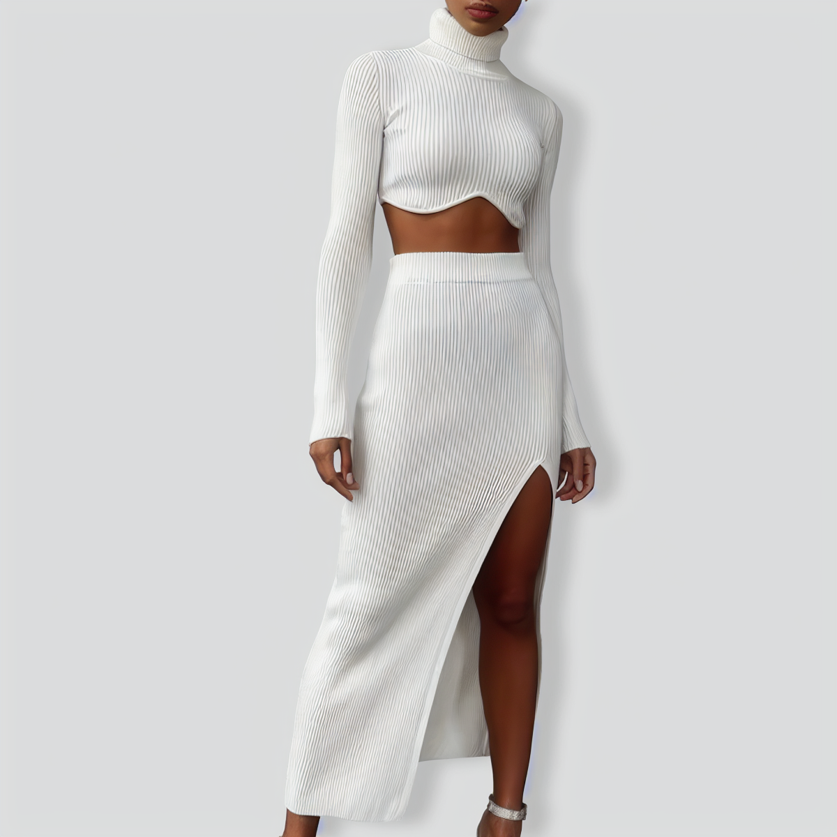 Turtleneck Irregular Short Top Skirt Two-piece Suit