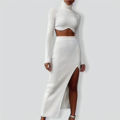 Turtleneck Irregular Short Top Skirt Two-piece Suit