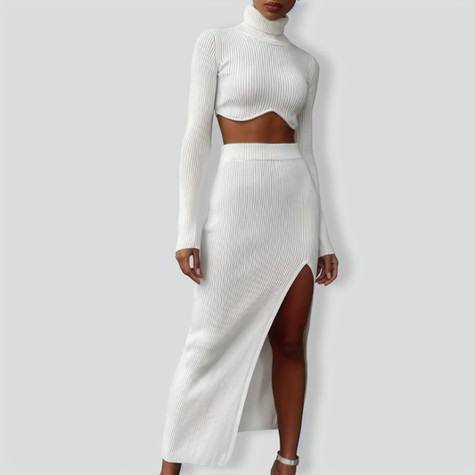 Turtleneck Irregular Short Top Skirt Two-piece Suit