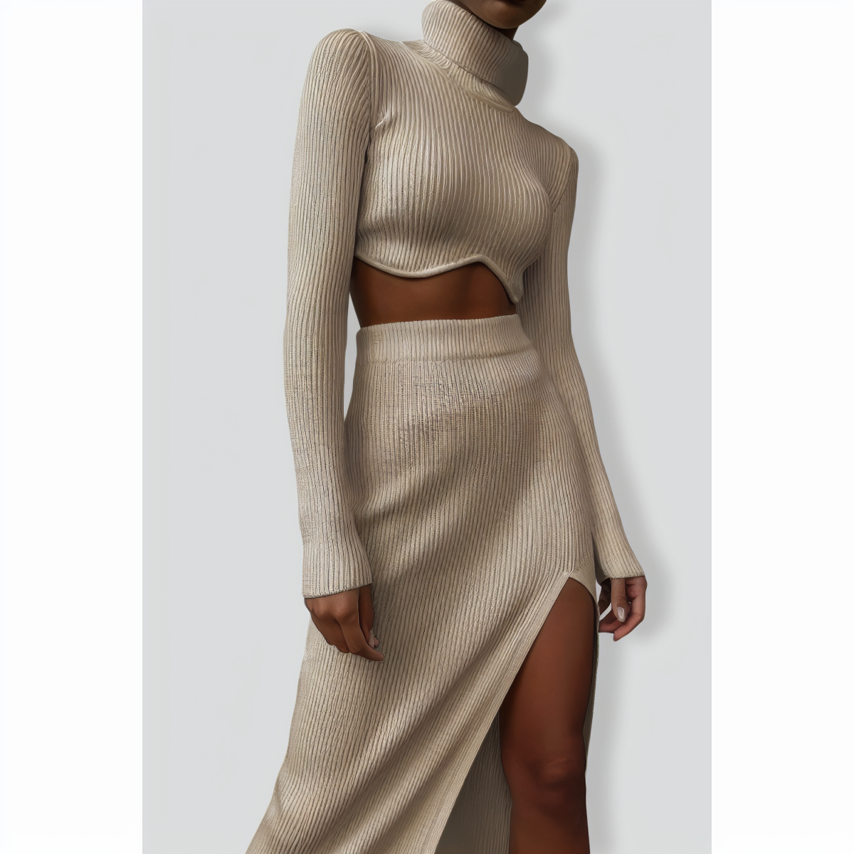 Turtleneck Irregular Short Top Skirt Two-piece Suit