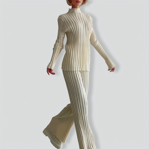 Women's Knitted Flared Pants Sweater Two -piece Suit