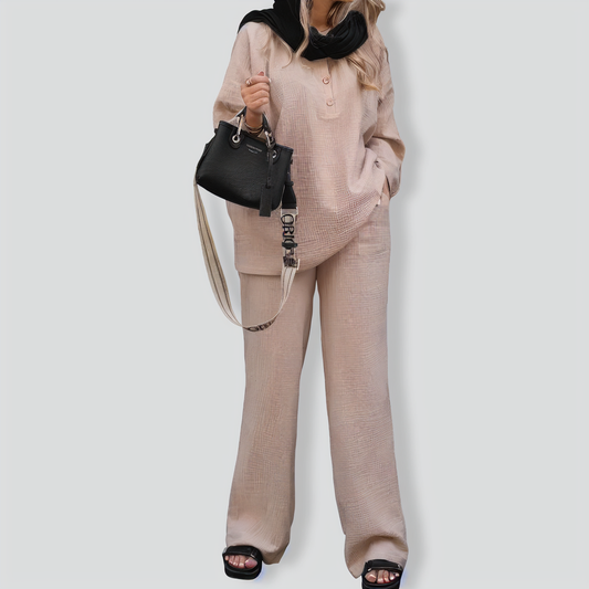 Women's Wrinkle Shirts Wide -leg Pants Two -piece Set