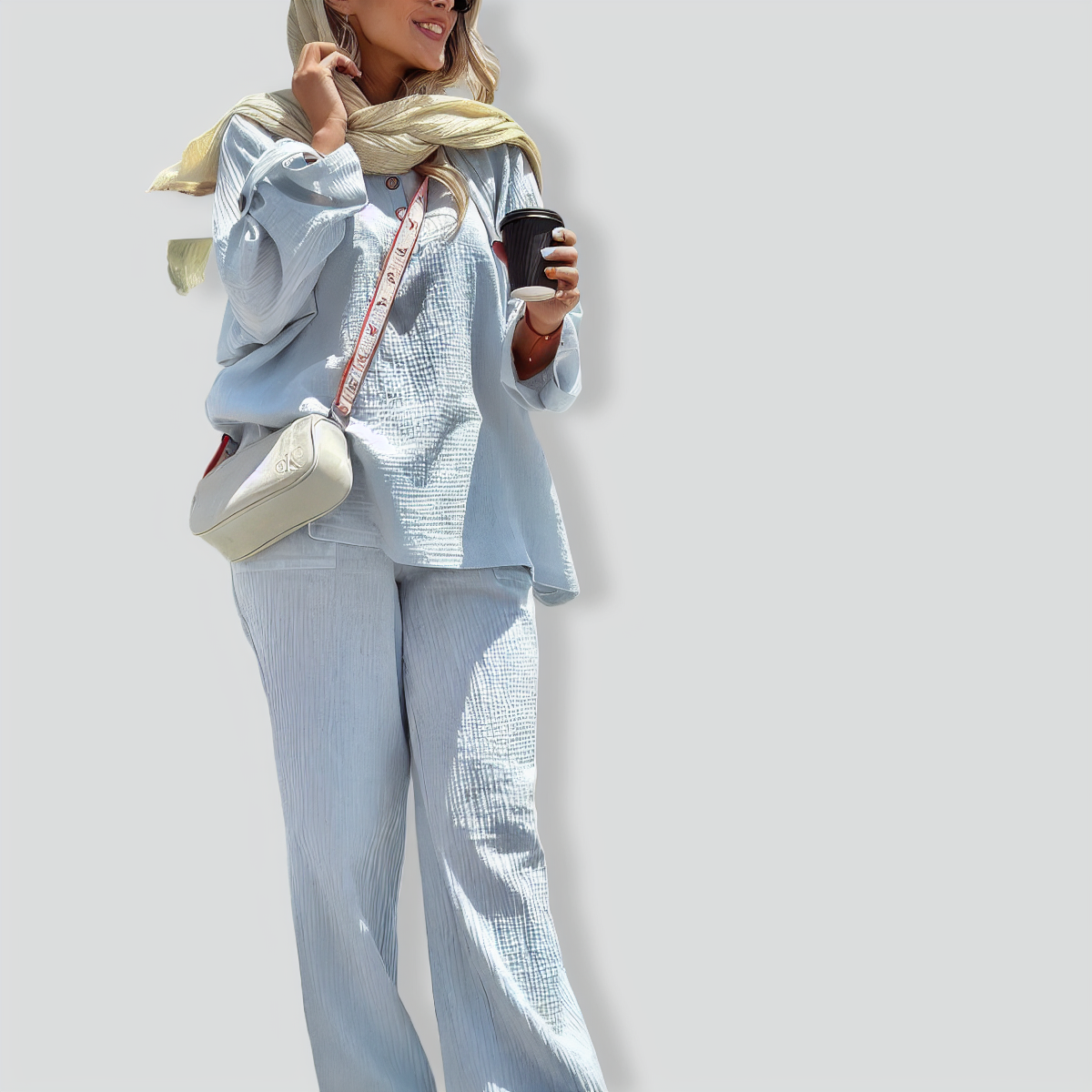 Women's Wrinkle Shirts Wide -leg Pants Two -piece Set