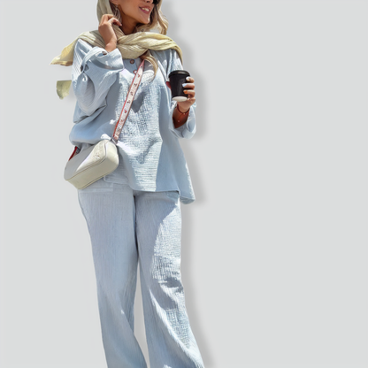 Women's Wrinkle Shirts Wide -leg Pants Two -piece Set