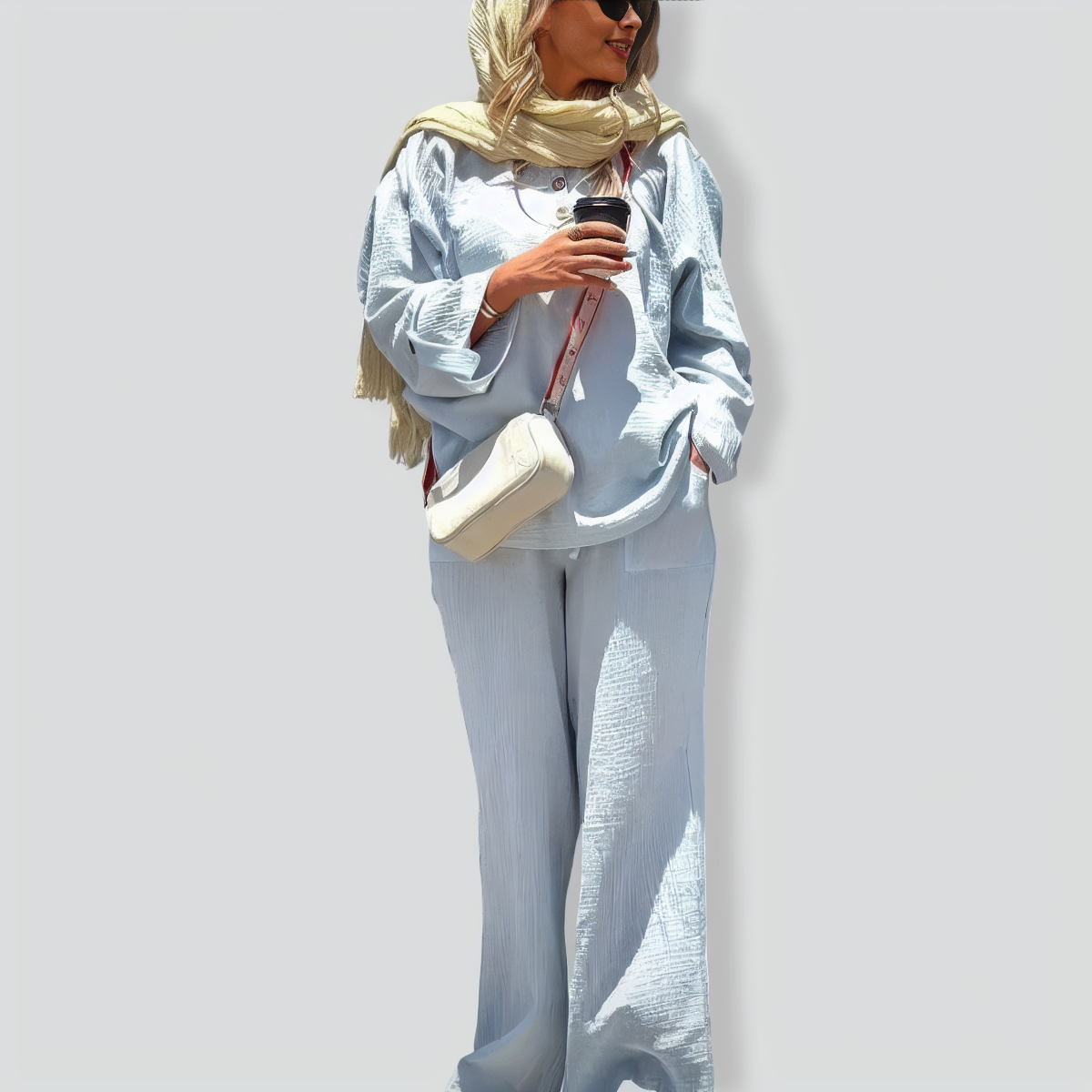 Women's Wrinkle Shirts Wide -leg Pants Two -piece Set