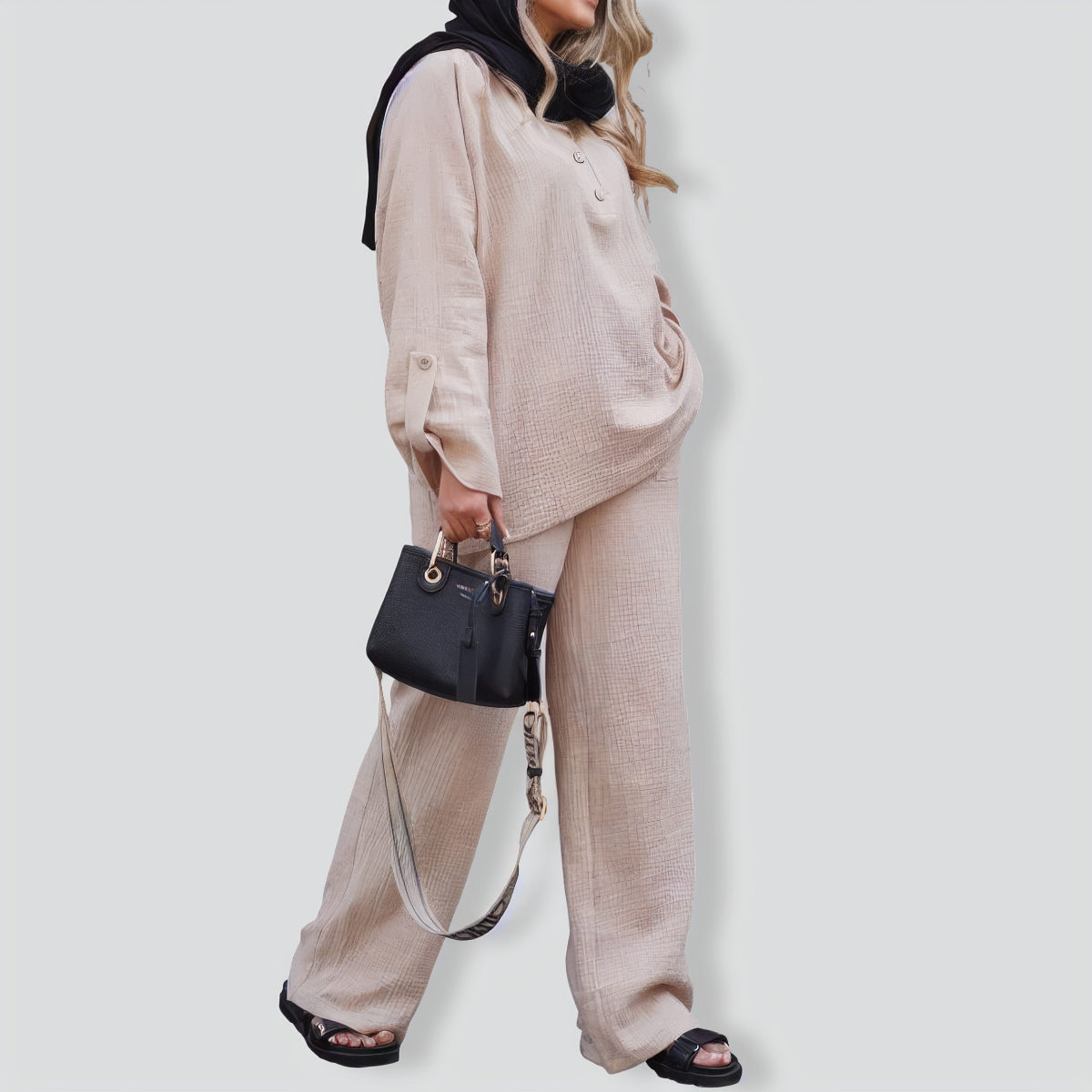 Women's Wrinkle Shirts Wide -leg Pants Two -piece Set