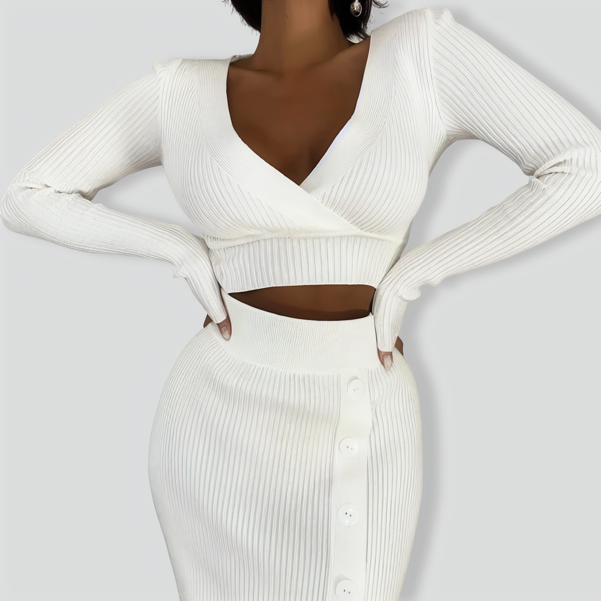 Women's Fashion Elastic Sweater Two -piece Suit