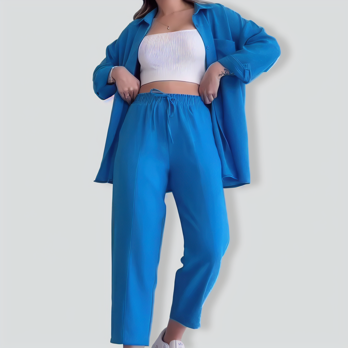 Women's Creased Long Sleeves Two-piece Suit