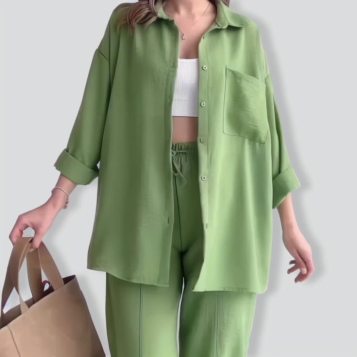 Women's Creased Long Sleeves Two-piece Suit