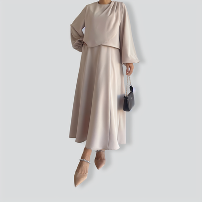 Bubble Sleeve Long Skirt Two -piece Suit