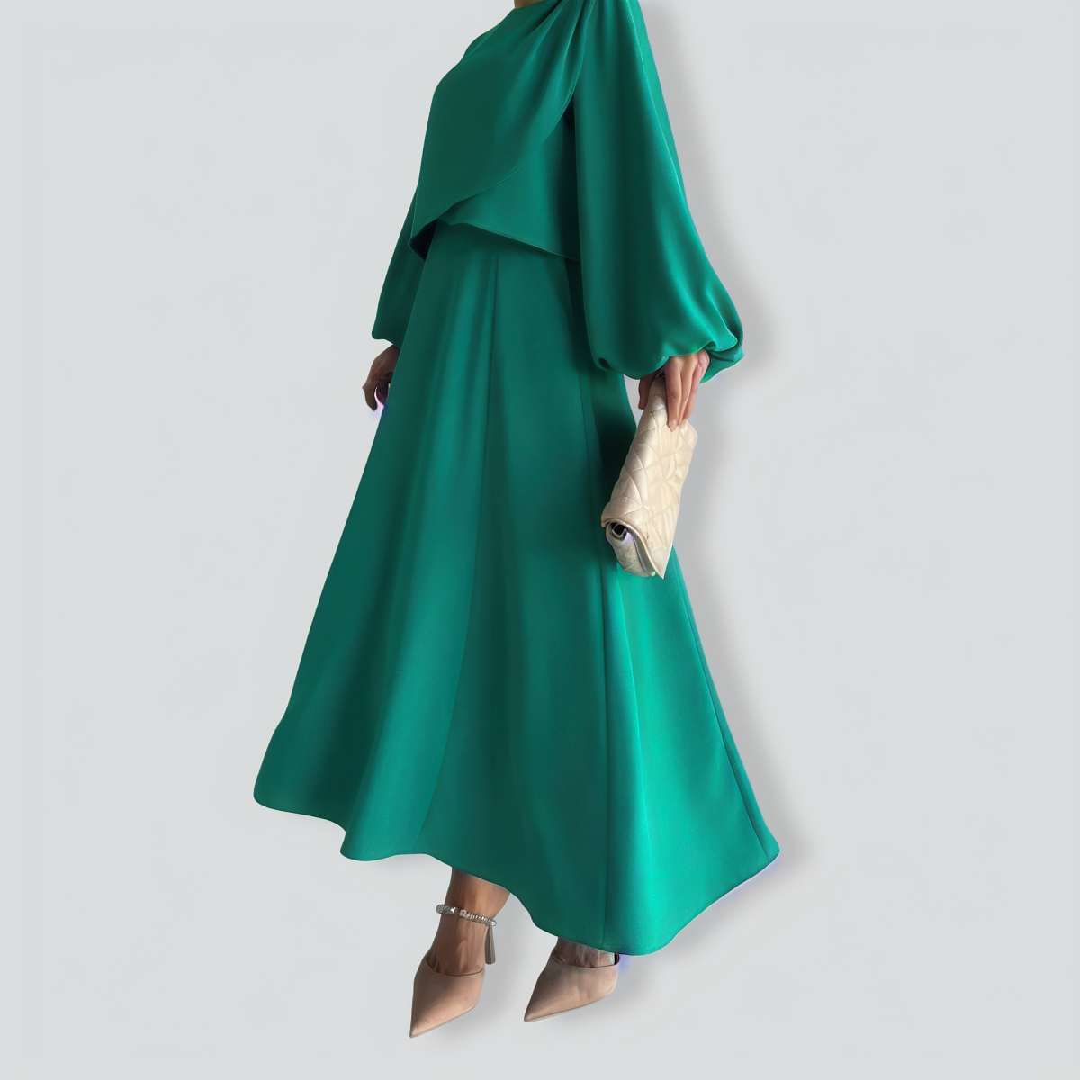 Bubble Sleeve Long Skirt Two -piece Suit