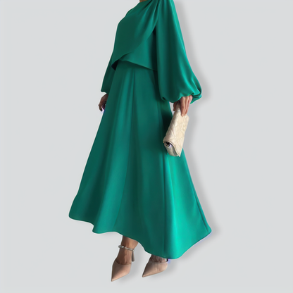 Bubble Sleeve Long Skirt Two -piece Suit