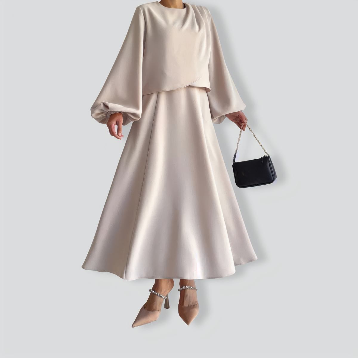 Bubble Sleeve Long Skirt Two -piece Suit