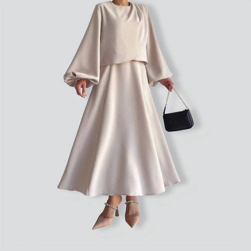 Bubble Sleeve Long Skirt Two -piece Suit