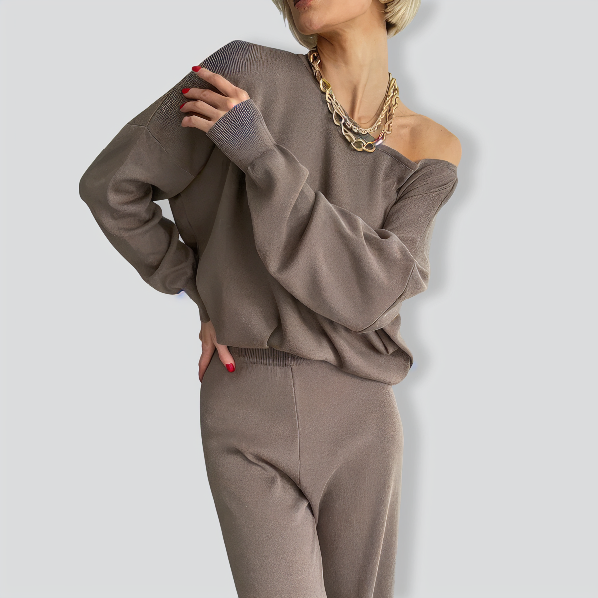 Off-Shoulder Knitted Casual Two-Piece Set