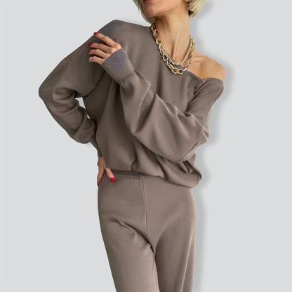 Off-Shoulder Knitted Casual Two-Piece Set