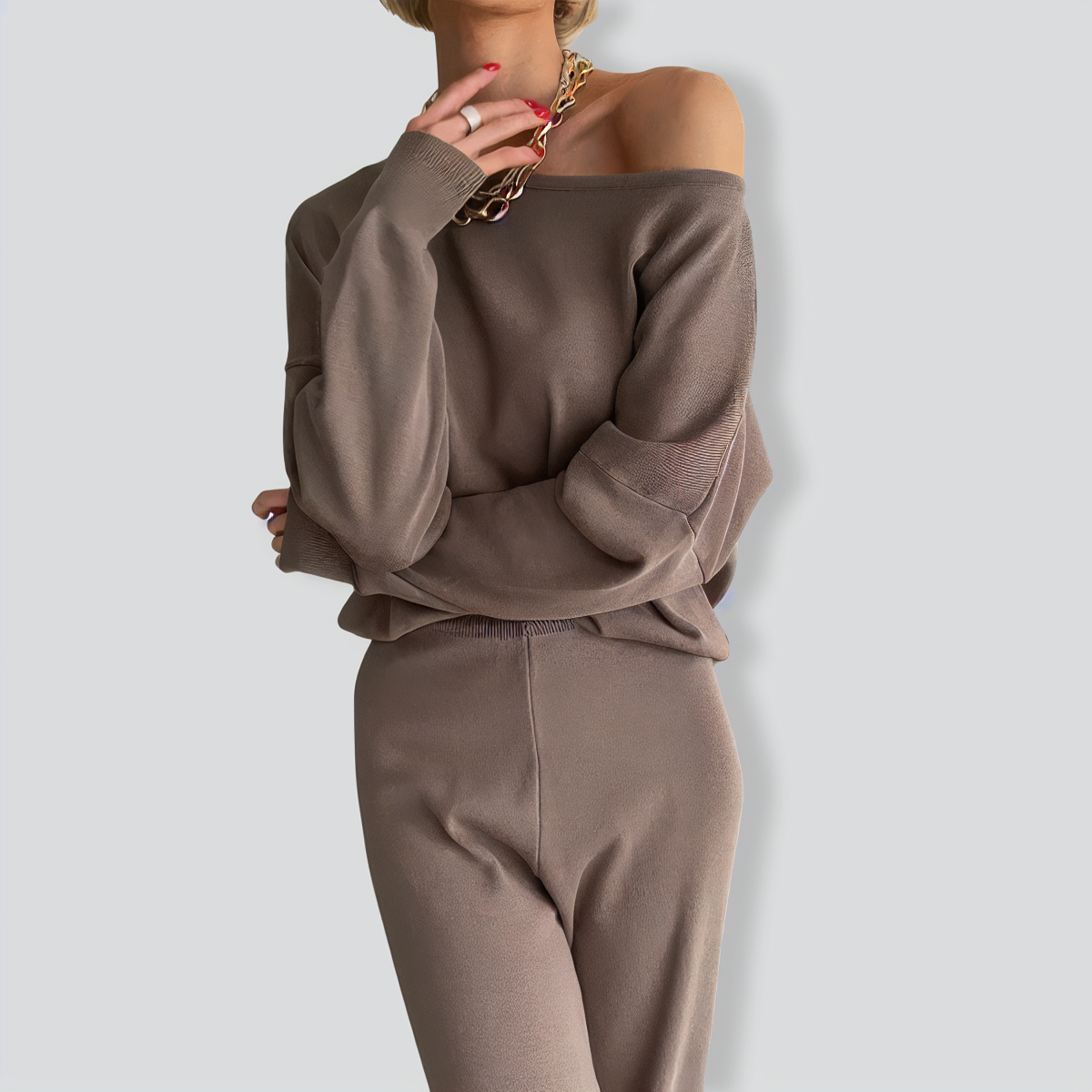 Off-Shoulder Knitted Casual Two-Piece Set