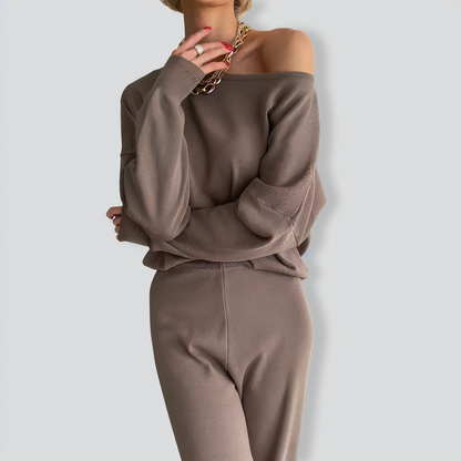 Off-Shoulder Knitted Casual Two-Piece Set