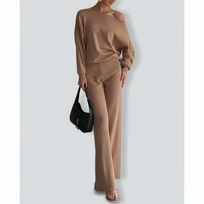 Off-Shoulder Knitted Casual Two-Piece Set