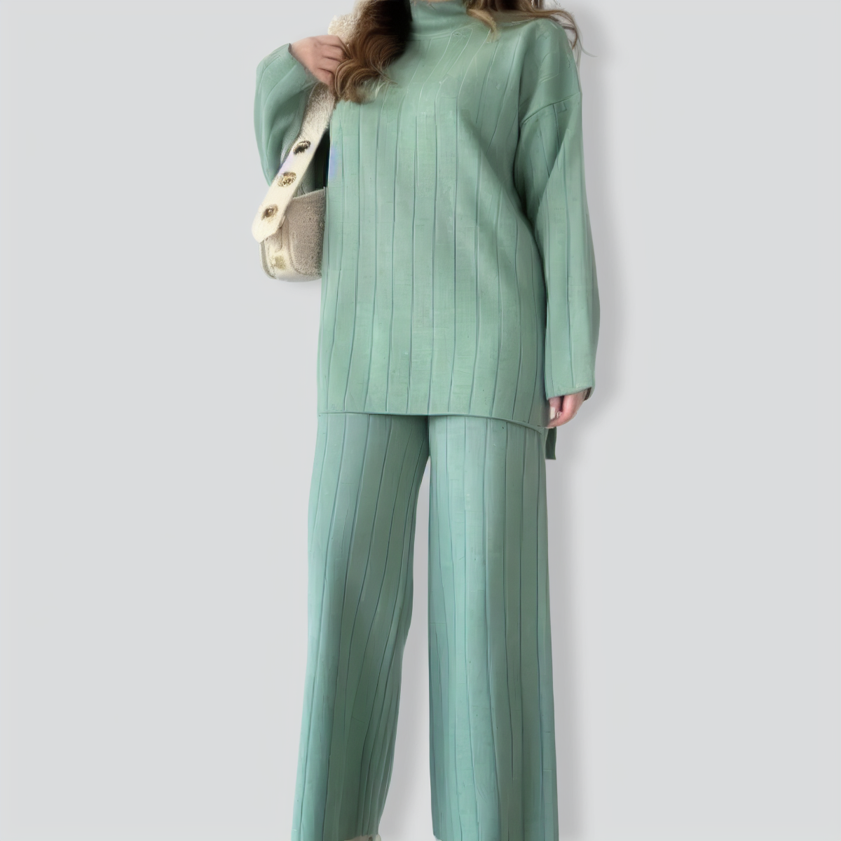 Casual Fashion Solid Color Sweater Two -piece Suit