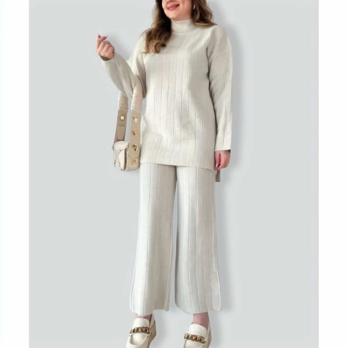 Casual Fashion Solid Color Sweater Two -piece Suit