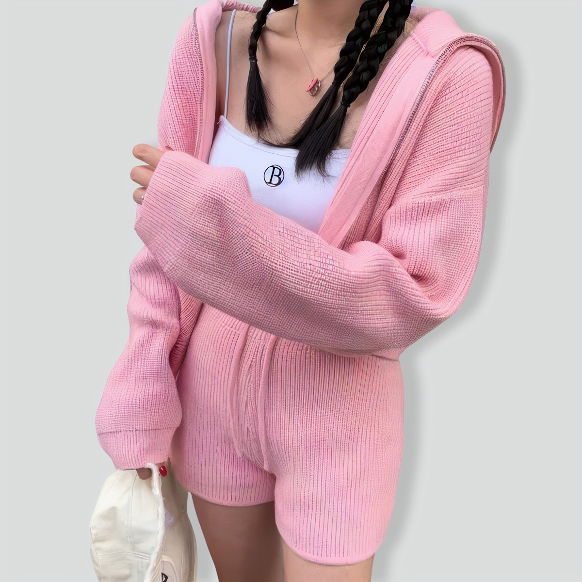 Temperament Navy Collar Zipper Drawstring Two-Piece Set