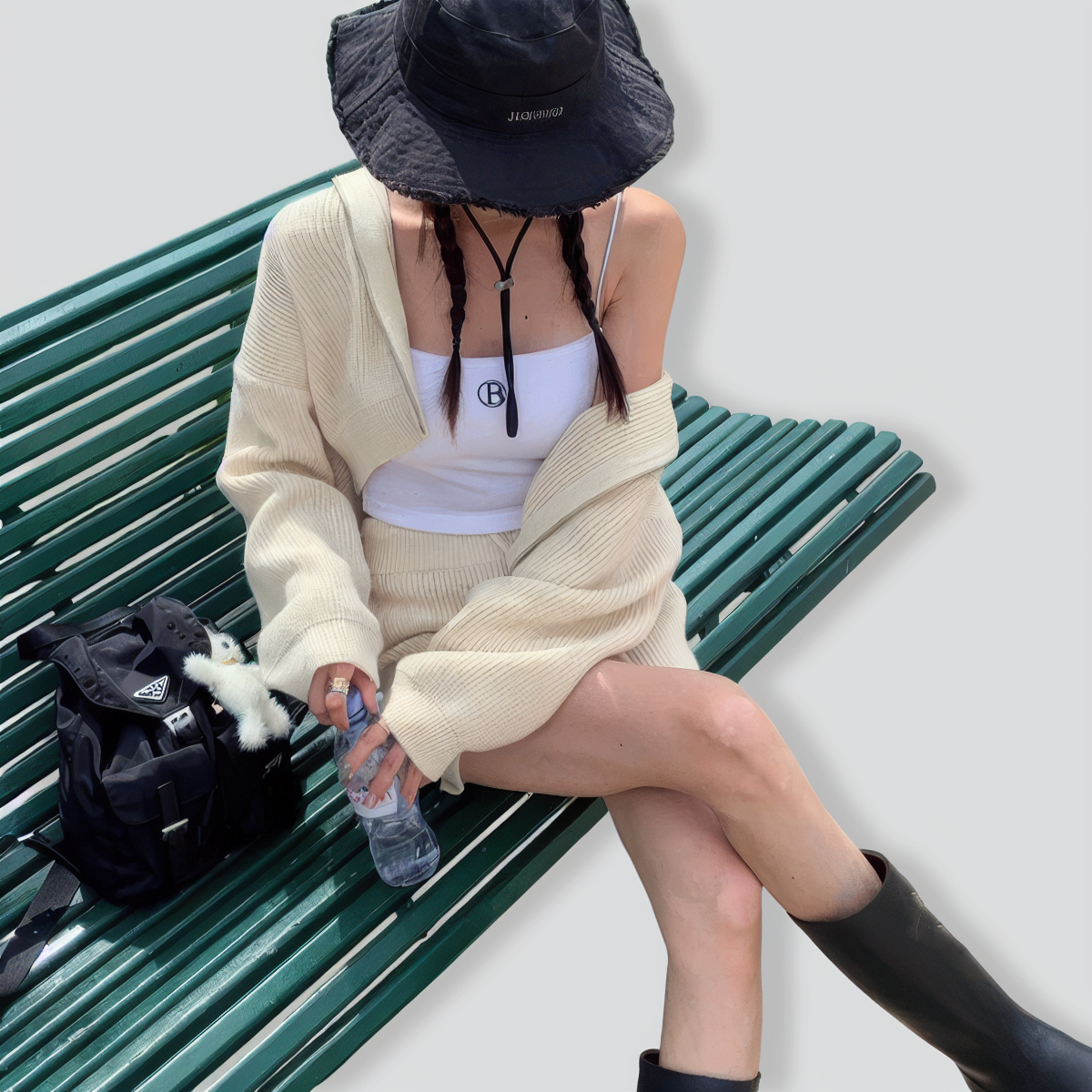 Temperament Navy Collar Zipper Drawstring Two-Piece Set