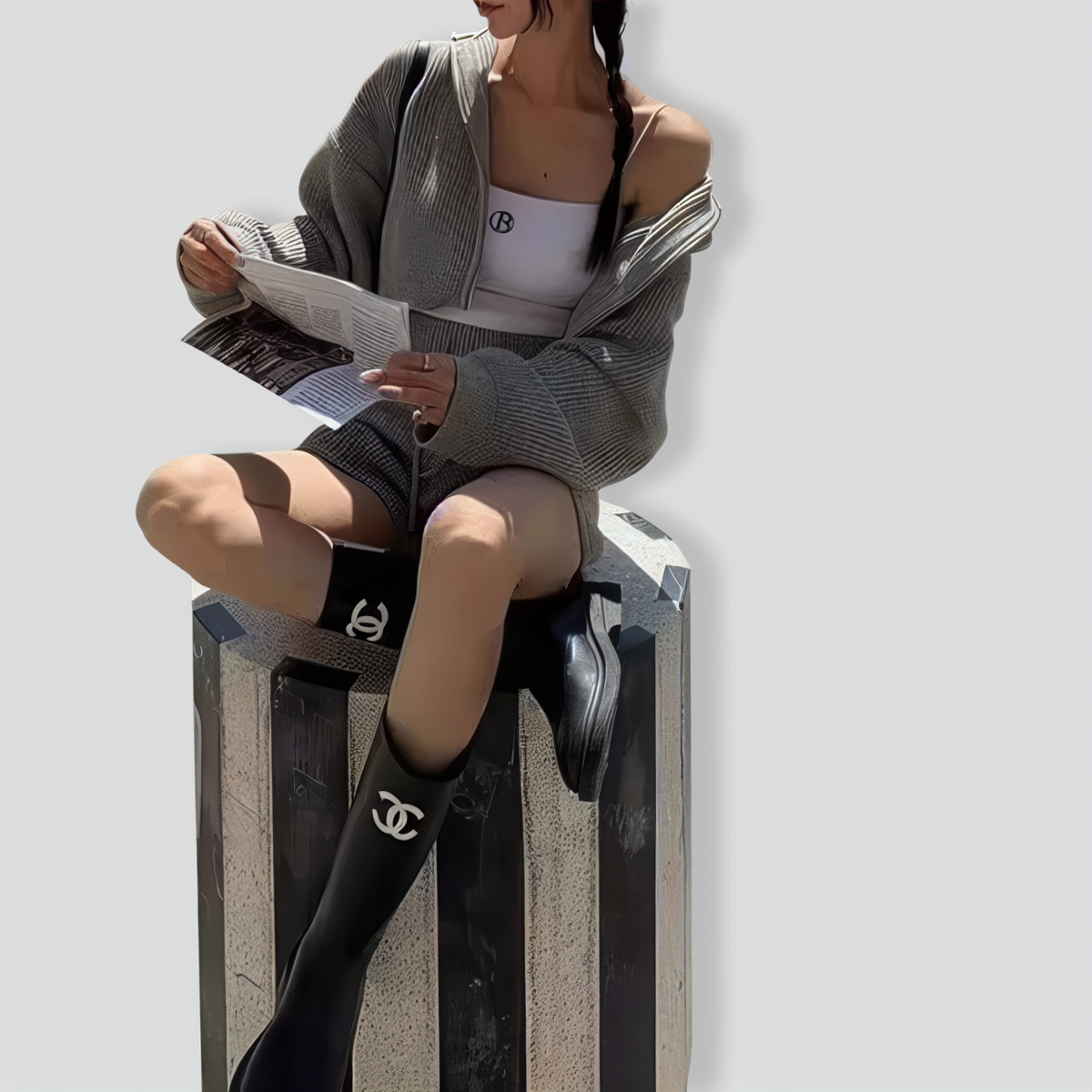 Temperament Navy Collar Zipper Drawstring Two-Piece Set