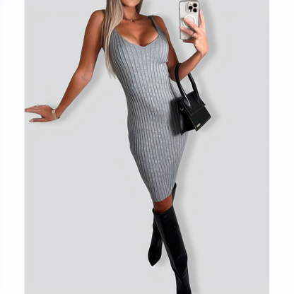 Fashion Solid Color Woolen Camisole Top Two -piece Suit