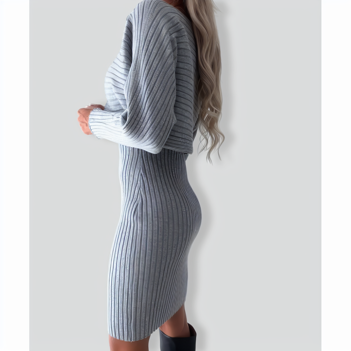 Fashion Solid Color Woolen Camisole Top Two -piece Suit