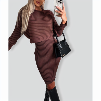 Fashion Solid Color Woolen Camisole Top Two -piece Suit