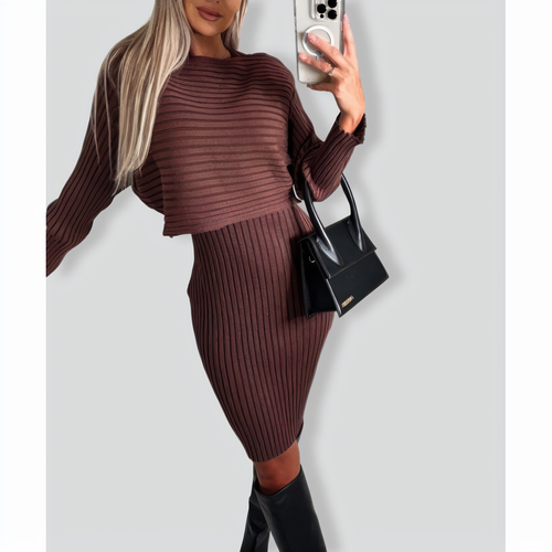 Fashion Solid Color Woolen Camisole Top Two -piece Suit