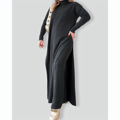 Chic Extended Length Slit Knitted Two-Piece Set