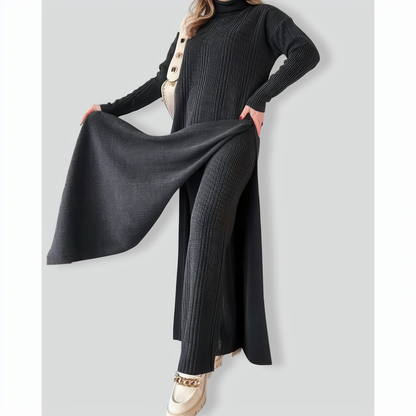 Chic Extended Length Slit Knitted Two-Piece Set