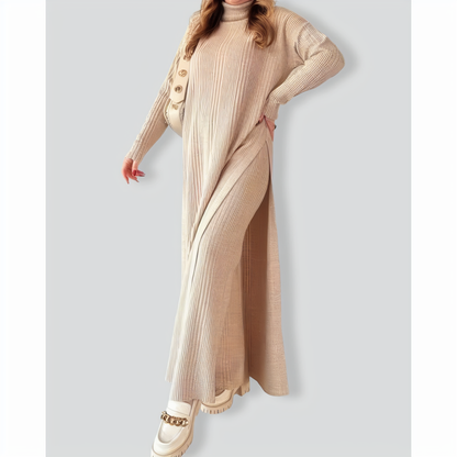 Chic Extended Length Slit Knitted Two-Piece Set