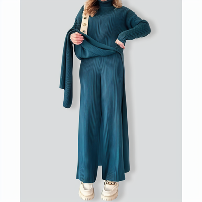 Chic Extended Length Slit Knitted Two-Piece Set