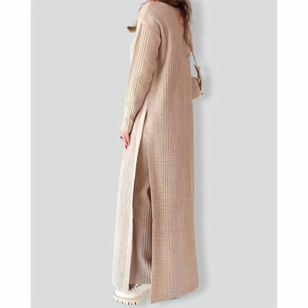 Chic Extended Length Slit Knitted Two-Piece Set