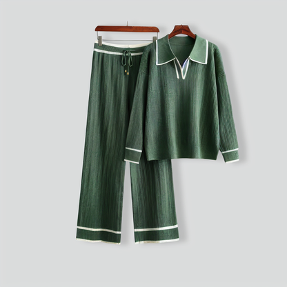 Stylish Lapel Contrast Color Casual Two-Piece Set