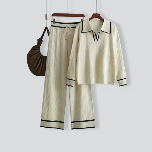 Stylish Lapel Contrast Color Casual Two-Piece Set