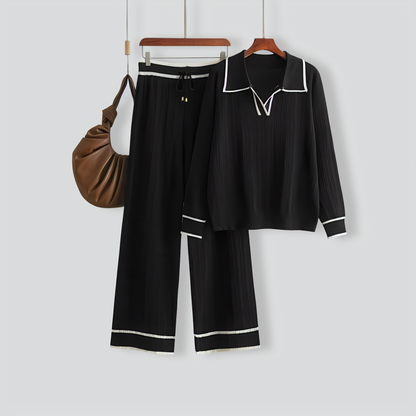 Stylish Lapel Contrast Color Casual Two-Piece Set