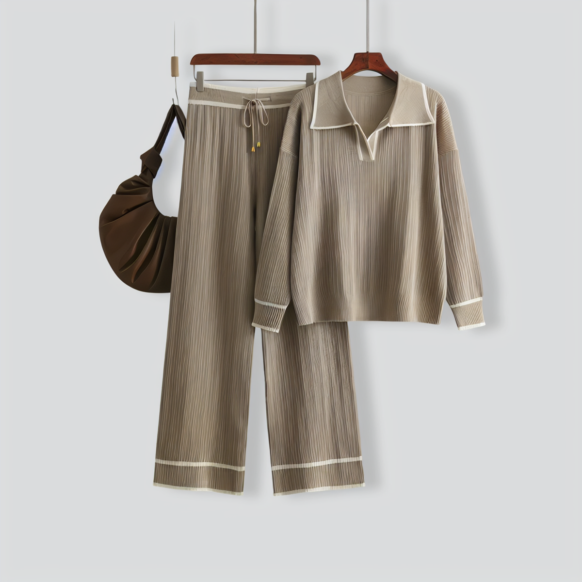 Stylish Lapel Contrast Color Casual Two-Piece Set