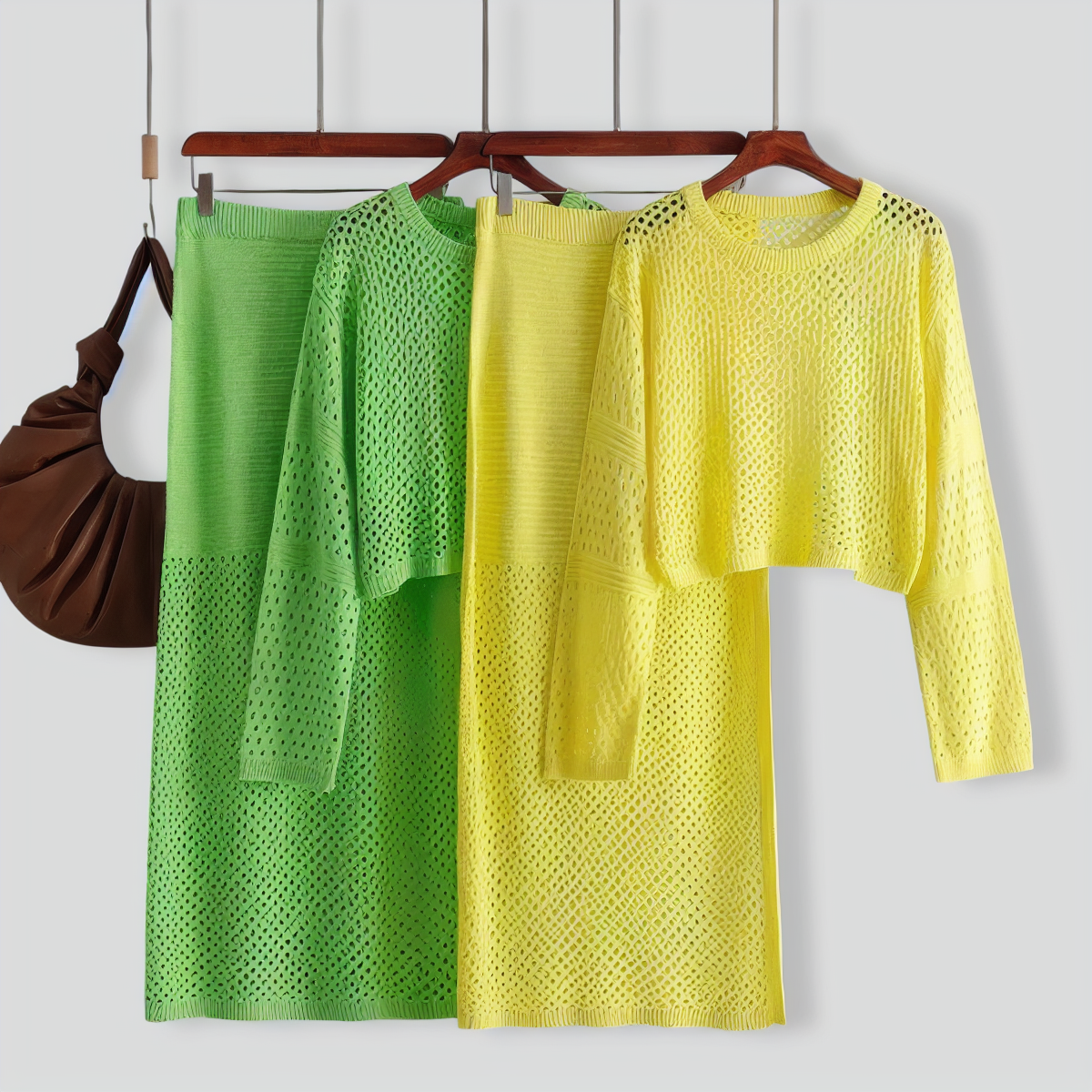 Stylish Hollow Top & Skirt Two-Piece Set