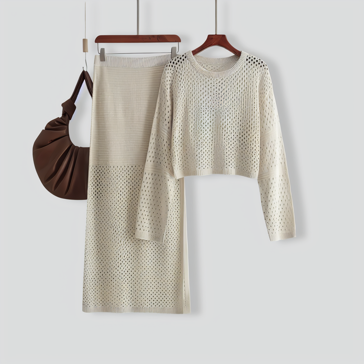 Stylish Hollow Top & Skirt Two-Piece Set