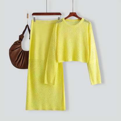 Stylish Hollow Top & Skirt Two-Piece Set